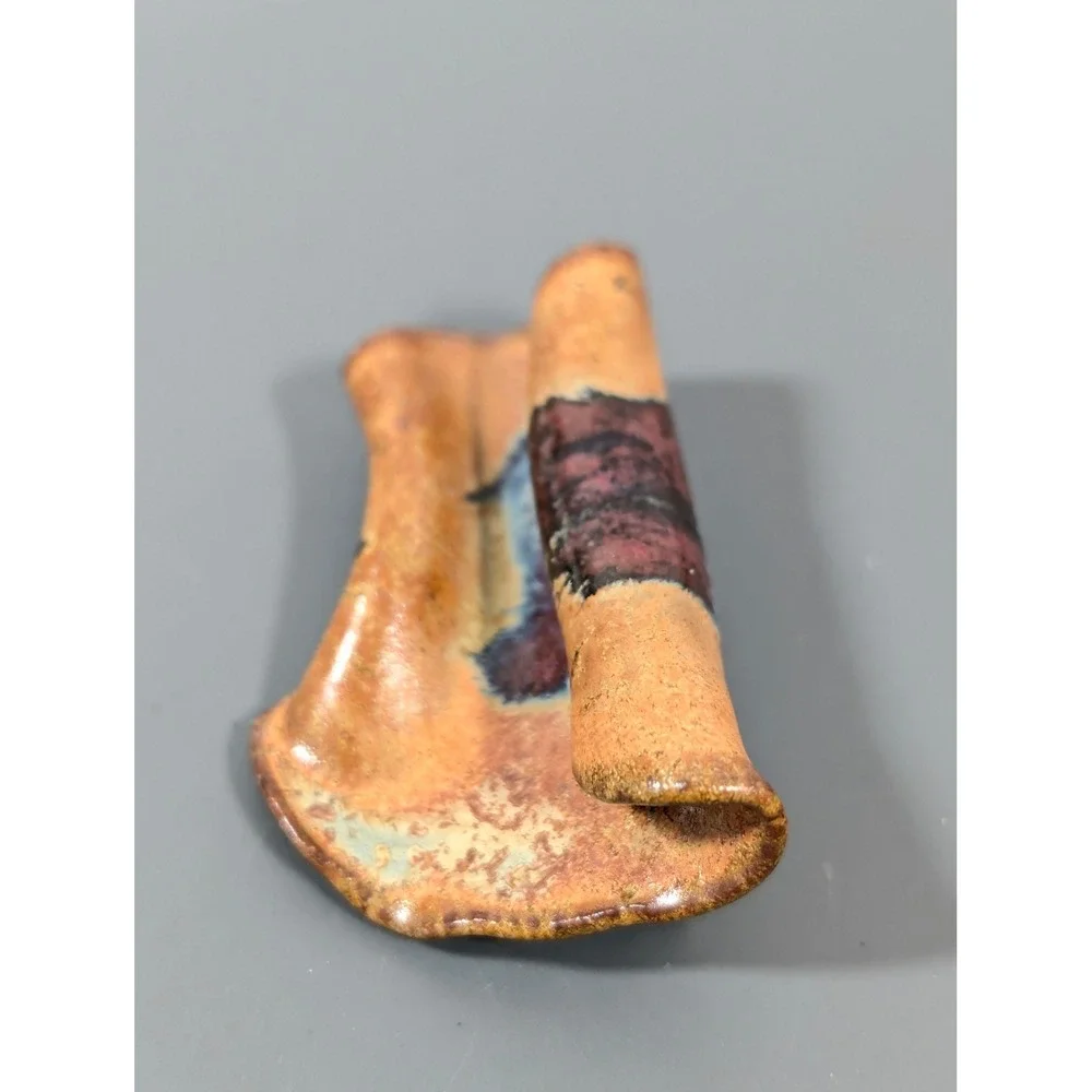 Artisan Ceramic‎ Abstract Sculptural Brooch Brown Studio Pottery Pin
